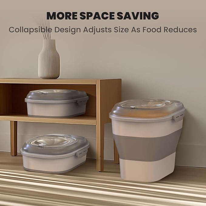 32-35 Lbs Dog Food Storage Container Wheels,Collapsible Dog Food Container | Pet Food Storage Container with Transparent Airtight Lid,Date Track,Keep Fresh for Rice,Flour,Sugar,Scoop and 2PCS Container - Image 5
