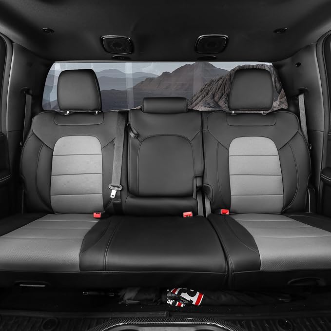 coverdream Wrangler Seat Covers Full Set for 2018-2026 Jeep Wrangler Rubicon,Sport,Sahara SUV,Rear Split Seat w/No Armrest,Fully Covered,Luxury Waterproof Leather Car Seat Protector(Black & Grey) - Image 2