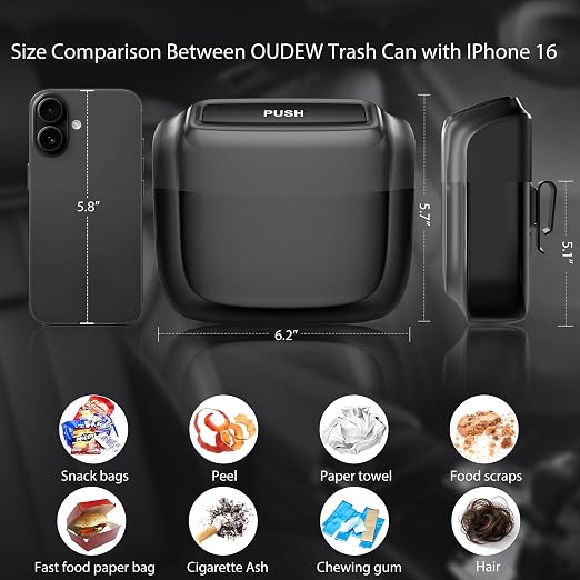 1 Pack Car Trash Can with Lid, Built-in Storage Garbage Bag, Black | Leakproof Car Door Trash Can with Hook, 30pcs Trash Bags, Mini Automotive Garbage Bin for Vehicle, Office, Home - Image 2