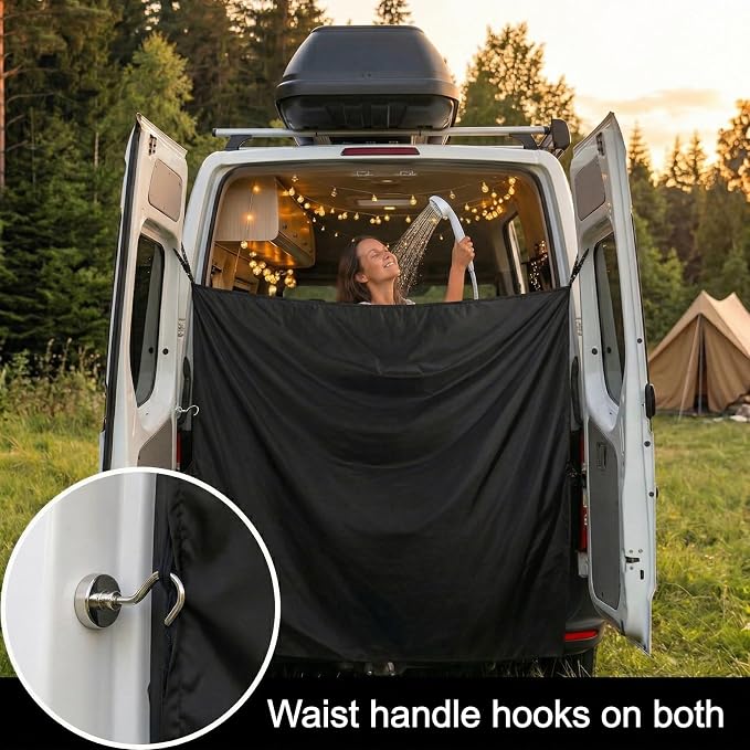 7x6 ft Van Privacy Curtain in Cab, Rear Door Shower Curtain | with 4 Pack Magnetic and 2 Pack Ground Stakes Hooks Adjustable Camping Curtain Changing Car Cover for Truck Travelling - Image 4