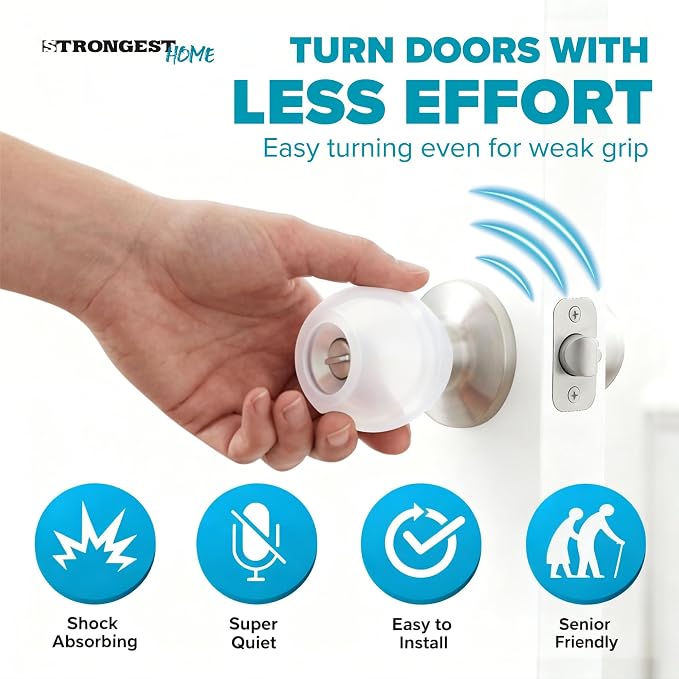 STRONGEST HOME Clear Silicone Door Knob Cover & Wall Protector – Soft Rubber Handle Grip for Arthritis Support and Quiet Damage Prevention (10 Pack) - Image 5