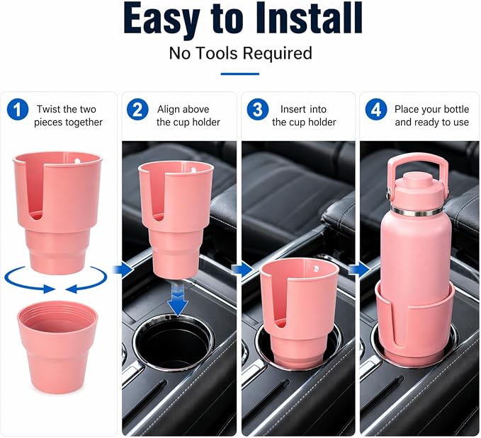 Car Cup Holder Expander for Large Bottles, Fits 32 oz to 40 oz Water Bottles and Handle Mugs, Secure Base for Most Vehicle Cup Holders, Durable ABS, Easy to Install, Durable ABS (Pink) - Image 8