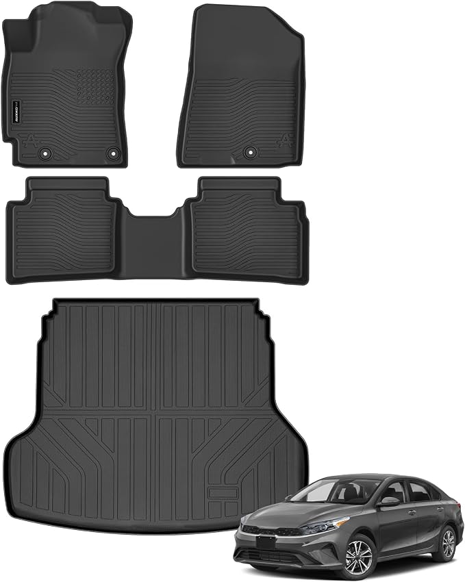 AUXKO All Weather Floor Mats Cargo Mat for Kia Forte Sedan 2019-2024 | High Wall,All-Weather,All Season,Odorless,Anti Slip,Rain&Salt Resistant,TPE Material,Black,Accessories,Pet Friendly by AUXKO