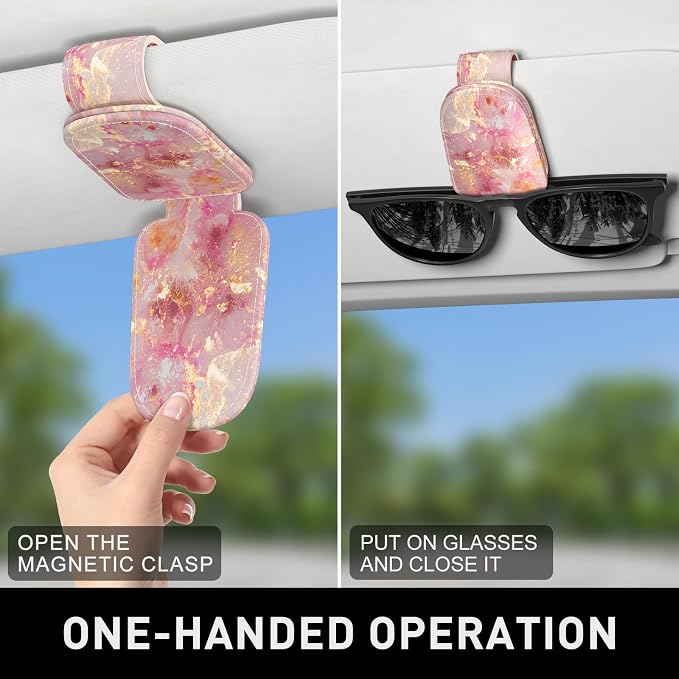 Sunglasses Holder for Car Visor, Magnetic Leather Car Sunglass Holder, Car Sun Visor Glasses Hanger Clip, Car Interior Accessories for Women Men, Fits All Size Eyeglasses - Image 6