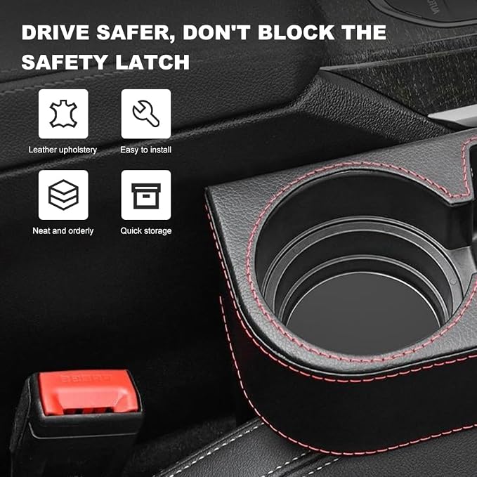 Car Seat Gap Filler Organizer, Multifunctional Auto Console Side Storage Box with Cup Holder, Universal Leather Cup Holder Front Seat Crevice Filler for Car Truck SUV (Black) - Image 4