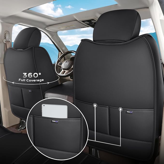 Truckiipa Dodge Ram Seat Covers Front Pair, Car Seat Cover Waterproof Leather Protector Pickup Truck Accessories, Full Coverage Custom Fit for 2002-2026 Ram 1500 2500 3500 Regular/Double Cab, Black - Image 6