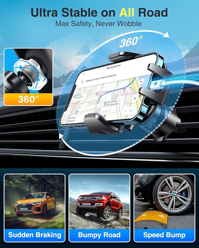 [True Military-Grade] Car Phone Holder VANMASS [Upgraded Strongest Suction&Clip] Cell Phone Mount for Dashboard Windshield Vent Kit, Truck Cradle Stand for iPhone 17 Pro Max 16 15 14 Android,Ink Black - Image 8