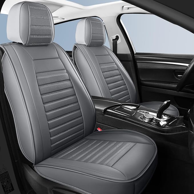 HChengkikz Front Car Seat Cover, Faux Leather, Waterproof (Gray) | Breathable, Airbag Compatible, Easy Maintenance, Universal Fit for Most Sedans SUVs Pick-ups Trucks by HChengkikz