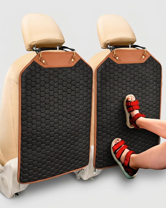 Kick Mat Back Seat Protector - Car Back Seat Cover for Kids Feet - Waterproof & Sturdy Protector for Upholstery from Dirt, Mud, Scratches and Stain (Hexy 2 pcs) by OwleysCarAccessories