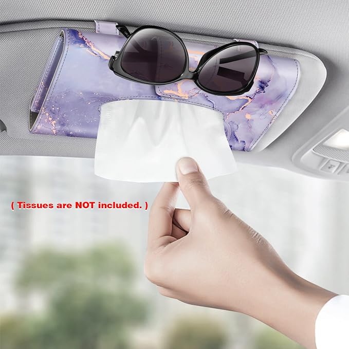 CaseBot Car Visor Tissue Holder, Sun Visor Napkin Holder, Mask Holder, PU Leather Backseat Tissue Box for Truck SUV, Lilac Marble - Image 2
