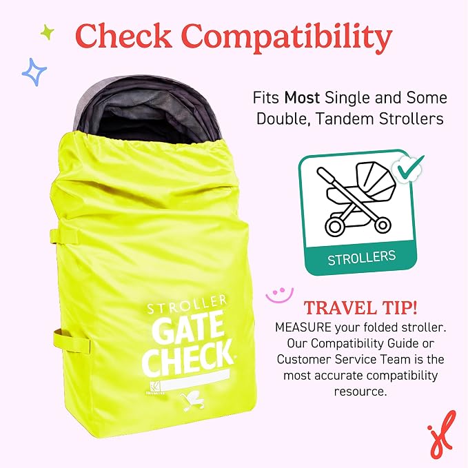 J.L. Childress Gate Check Bag for Single & Double Strollers, Neon Yellow | AirTag compatible Gate Check Bag keeps strollers clean, protected & easy to identify when airport gate checking - Image 4