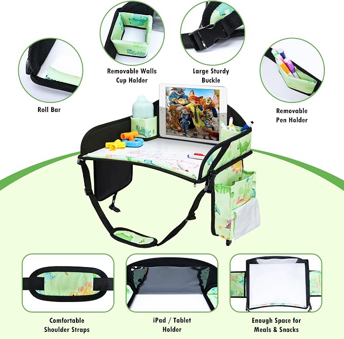 Kids Travel Tray for Toddler Car Seat, Road Trip Activities for Kid | Toddler Car Activities with No-Drop iPad Holder Stand, Roadtrip Essentials with Dry Erase Board & Cooler Cup Holder, 3PC - Image 8