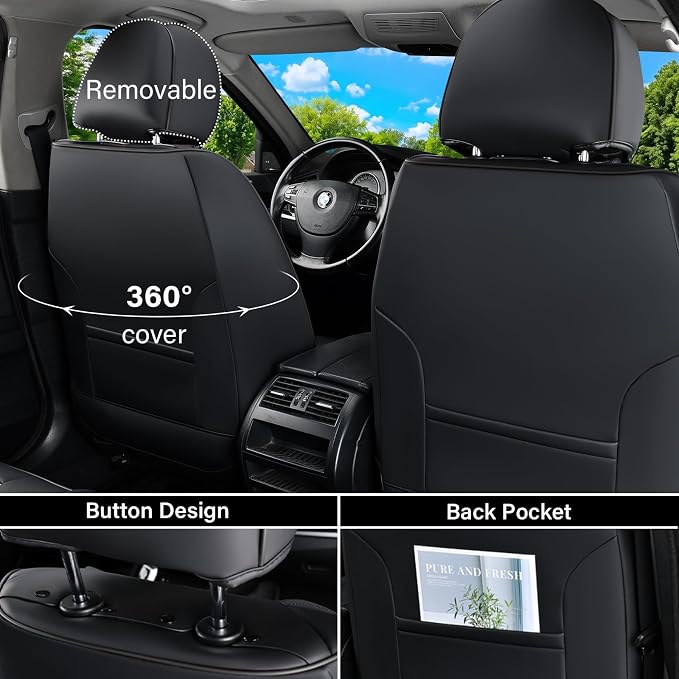 Coverado Leather Seat Covers for Car, Waterproof Car Seat Covers Full Set, 2 in 1 Conversions Car Seat Cover Protector Car Accessories Universal Fit for Most Cars SUVs and Trucks (Black&Gray) - Image 3