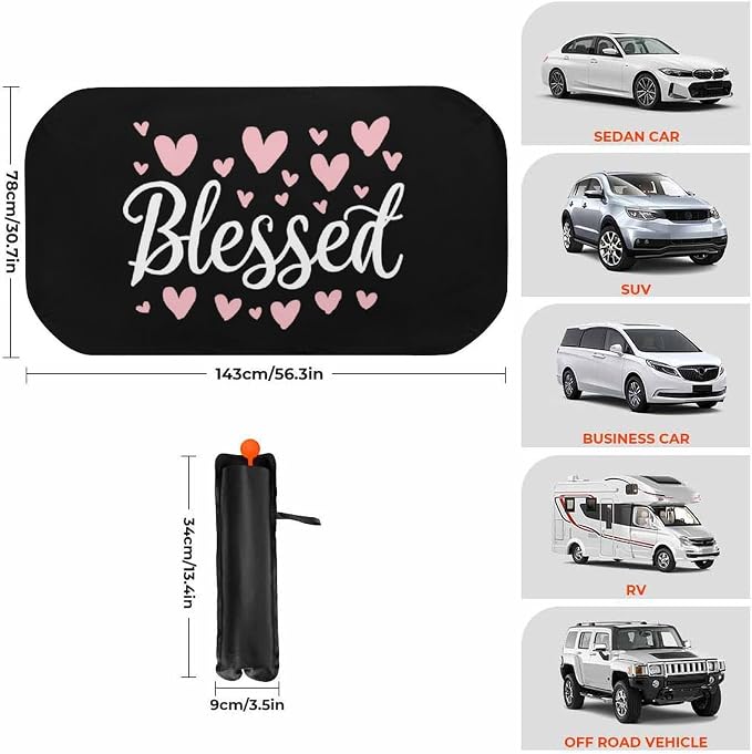Blessed Hearts Car Windshield Sun Shade Foldable Umbrella Auto Sunshade for Car Truck SUV-Blocks Sun Visor Protector-Keeps Your Vehicle Cool - Image 3