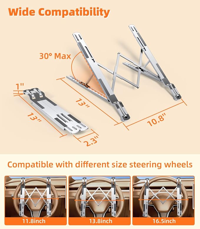 Car Laptop Mount Steering Wheel Tray Holder, Height Adjustable Car Desk for Laptop Computer Tablet, Foldable Portable Lap Laptop Stand for Car Vehicle Workstation Accessories Truck SUV Tesla - Image 5