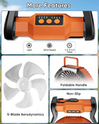 Portable Rechargeable Fan, 20000mAh Battery Powered Camping Fan with LED Light & Hook, 270° Adjustable, 4-Speed, 4H Timer Camping Essentials for Outdoor Tent Travel BBQ Car_Orange - Image 6