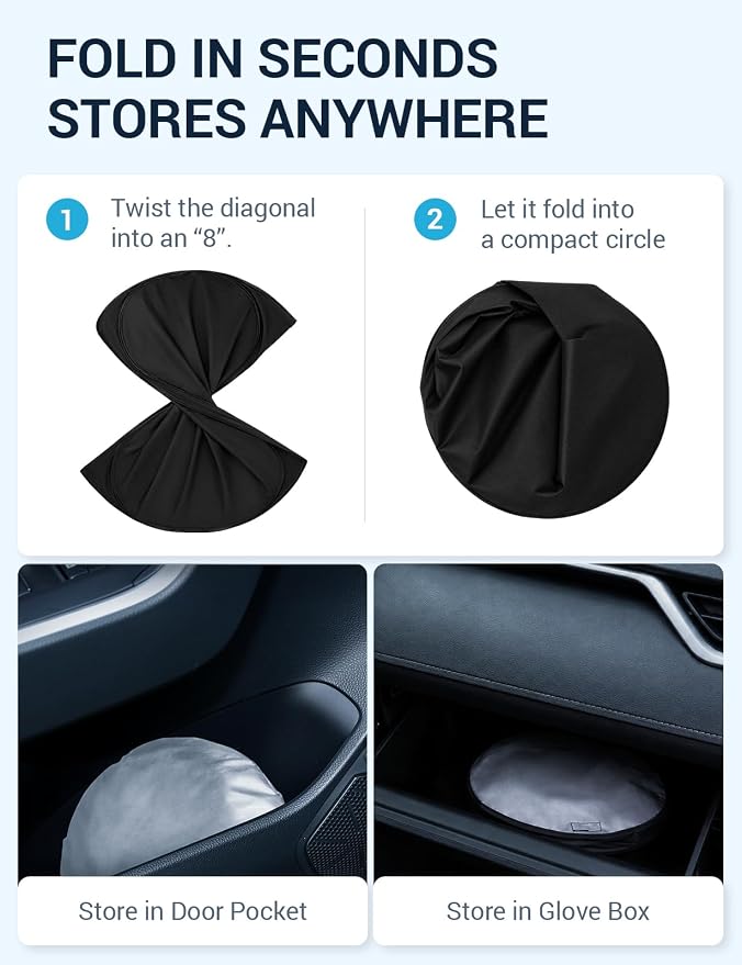 Proadsy Custom Fit 2019-2026 Acura RDX Windshield Sun Shade, Blocks Heat | 240T Heat Shield, Drops Temp 54°F, Blocks 99% UV, Prevents Dashboard Cracking, Summer Parking & Beach Trips, Easy Twist-Fold - Image 5