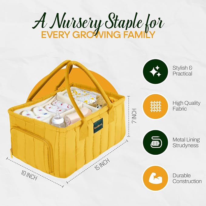 Baby Diaper Caddy Basket Organizer-Sturdy, Breathable & Washable - Stylish Storage, Portable, Car Caddy Organizer, Nursery, Baby Gift Registry Newborn Essentials (Yellow) - Image 7