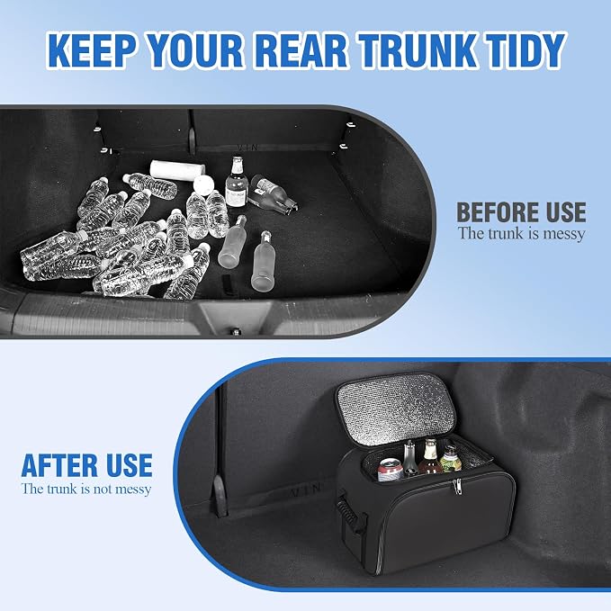 Foldable Car Insulated Storage Box, Portable Thermal Cooler Bag with Double Zipper & Sturdy Handle, Multi‑Purpose Car Seat Trunk Organizer for Drinks Snacks, Outdoor Picnic Camping Road Trips - Image 5