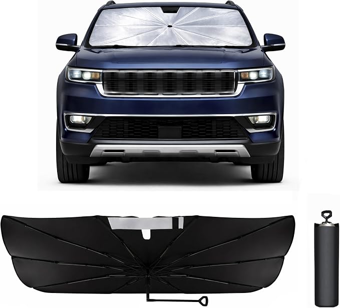 Car Windshield Sun Shade Umbrella for Jeep Wagoneer 2022-2026 | 2026 Upgraded,Custom-Fit Umbrella Sunshade,Easy Install,UV Protection & Heat Reflective,Keep Interior Cooler with Storage Bag by Unknown