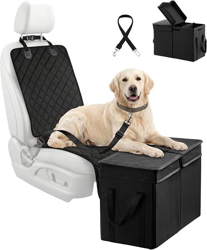 Dog Car Seat Extender with Seat Cover, Front & Back Seat Extender with Storage, Car Organizer for Large Dogs up to 120lbs by UNICITII
