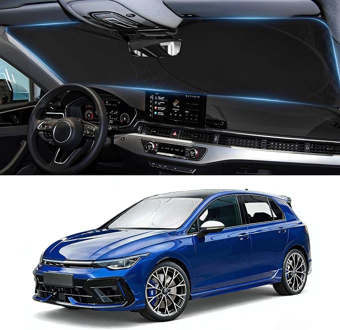 Windshield Sun Shade for Volkswagen VW Golf Mk8 2022 2023 2024 2025 2026 | Front Window Sunshade Accessories Sun Protector Foldable Windshield Shield Cover Blocks Sun UV Rays by BOODANCARS