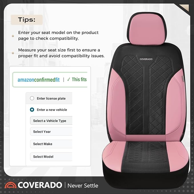 Coverado Car Seat Covers 2-Pack, Luxury Front Seat Covers, Automotive Car Seat Protectors, Pink Driver Seat Covers Universal Fit for SUVs, Trucks, Sedans - Image 4