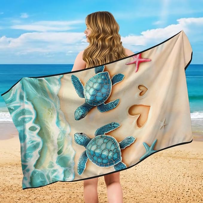 Beach Sea Turtle Car Seat Cover Towel with Storage Bag Animal Sea Turtle Auto Interior Seat Protector for Front Seat Only Sweat Car Seat Towel Cover for After Gym Running Swimming Hiking - Image 5
