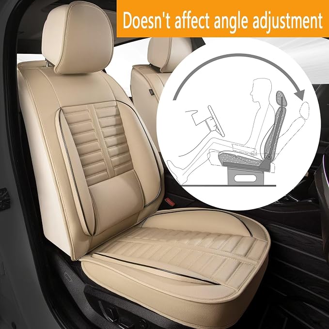 Fit for Acura TL Seat Covers 2004-2014 Front Set | Faux Leather Waterproof Car Seat Covers, Airbag Compatible with Lumbar Support Anti-Slip Design, 2 Seater Beige - Image 8