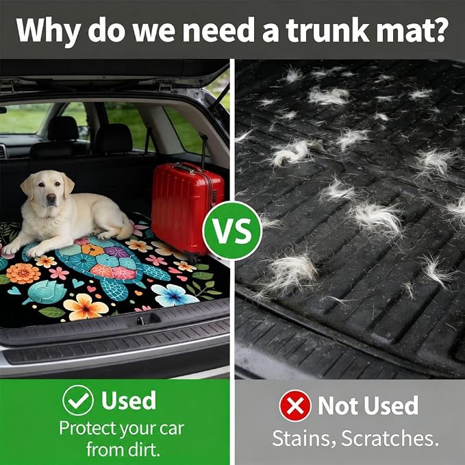 Car Trunk Mat for SUV, 31"x47" Colorful Floral Turtle Cargo Liner Protector | All Weather Universal Cargo Liners for Dogs, Car Accessory for SUVs/Sedan/Wagons, Durable Non-Slip Washable Rear Cargo Mat - Image 4