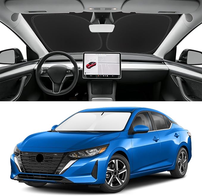 Custom Fit Windshield Sun Shade for Nissan Sentra 2020-2026 | Blocks UV Rays and Sun Heat, Helps Reduce Interior Temperature, Protects Dashboard from Fading, Folds Easily for Storage by SLOGENTO