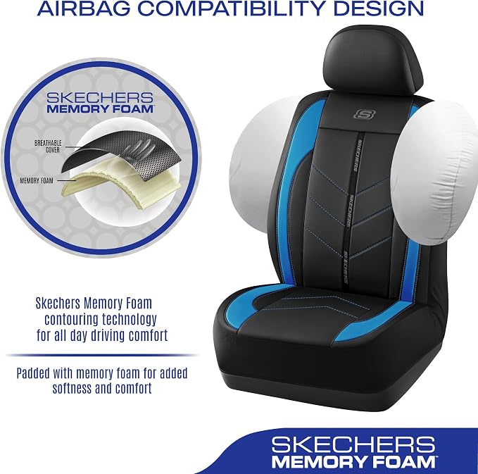 Skechers Car Seat Covers,Luxury Faux Leather Seat Covers,Waterproof Anti Slip Car Seat ProtectorFull Set,Car Accessories Airbag Universal Fit for Most Cars,Vans,Trucks,SUV,Blue - Image 5