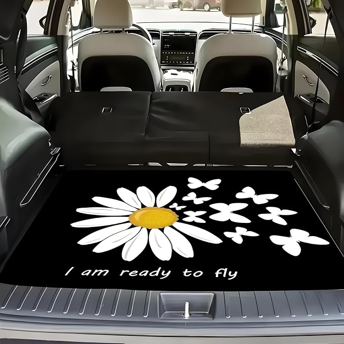 Universal Car Trunk Mat 29" x 39", Daisy and Butterfly All Weather Trunk Protection Cargo Liner, Durable Cargo Mat Rear Trunk Liner, Stylish Vehicle Interior Accessories Suitable for Most Car Models by Unknown