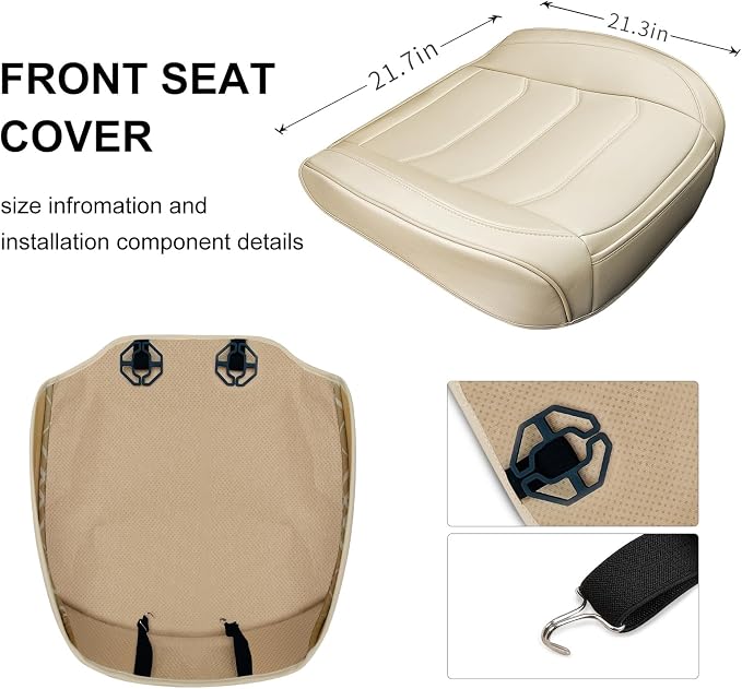 BOPUOVRE Car Seat Cover for Luxury & Comfort PU Leather | Anti Slip Full Wrap Protection Storage Pocket Cushion Universal Fit 95% Vehicles Yellowish White 1 Piece - Image 5