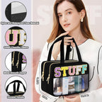 Clear Letter Makeup Bag, Black, L Size, Clear Bag | Large Capacity, Waterproof Easy Clean, Separate Wet Pocket, Holds Toiletries, Skincare, Sunscreen, Ideal for Beach, Travel - Image 5