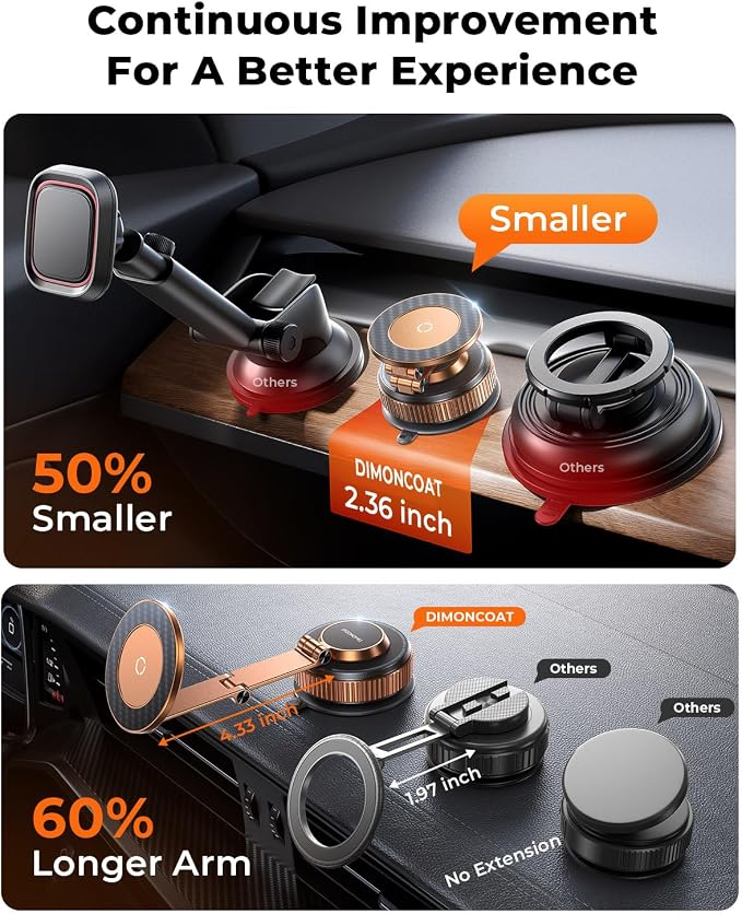Vacuum Magnetic Car Phone Holder for Magsafe, Long Arm for Tesla Model Y/3 | All Metal,Nano Gel 119+LBS Max Suction,Foldable Hidden Tesla Phone Mount,360°Rotation, Easiest Car Mount for iPhone & Android - Image 4
