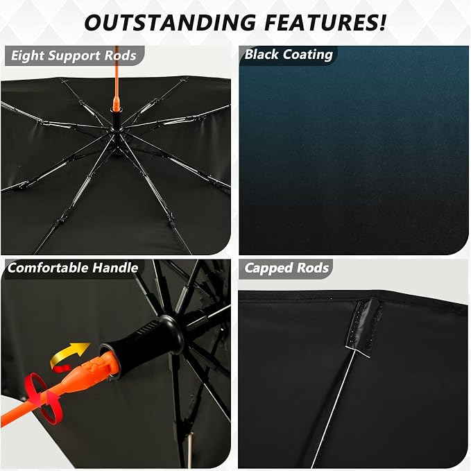 Blue Black Car Sun Shade Windshield Car Umbrella Foldable Uv Ray Reflector Front Window Sun Shade Visor Shield Cover - Image 3