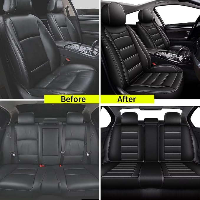 IKABEVEM Car Seat Covers Fit for Nissan Leaf 2011-2024 2025 2026: Full Set Luxury Leather Automotive Seat Covers, Car Seat Protector(5 Seats, Black) - Image 5