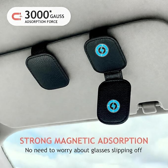Sunglass Clip for Car Visor, Car Sunglass Holder Clip, Sunglasses Visor Clips for Cars, Magnetic Leather Glasses Eyeglass Hanger Clip for Car, Car Visor Accessories (Black) - Image 3