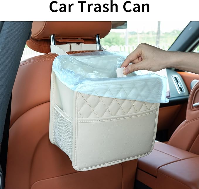 FrgKbTm 2Pack Car Seat Back Hanging Bag Car Document Holder Multi-Pocket Bottle Bag Storage Box Organizer Travel Tidy Pouch Pocket Kids Beige - Image 4