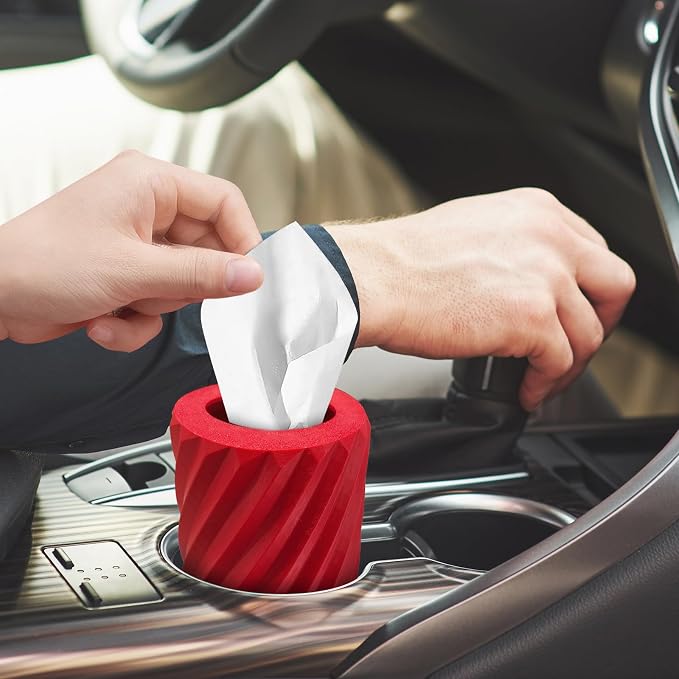Car Tissue Holder, Refillable Round Cylinder with 3 Tissue Packs, Universal Fit for Vehicle Cup Holder, Home & Office, Car Accessories Interior (Red) - Image 4