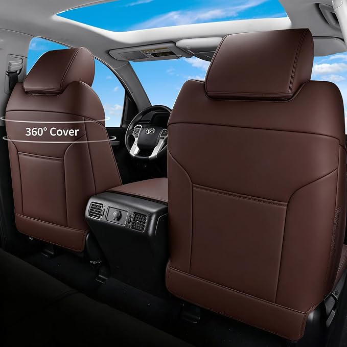 Huidasource Tacoma Coffee Front Seat Covers Fit for 4th Gen Toyota Tacoma 2024-2026 All Cab SR, SR5, Limited, TRD Sport/Off-Road,Trailhunter Front Row, 360° Full-wrap Waterproof Leather Seat Cover - Image 7