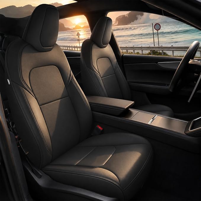 TTX LIGHTING Custom Fit Seat Covers for Tesla Model Y 2020-2026 | Preserve Premium Interior with Original Seat Pattern Perforated Waterproof Faux Leather Full Set Airbag Compatible by TTXLIGHTING%C2%AE