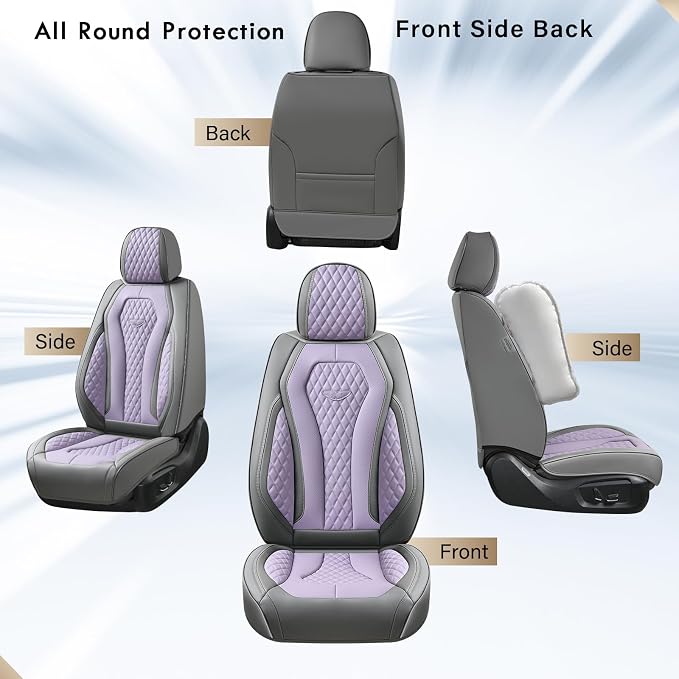 Coverado Leather Seat Covers 2 Seats, Car Seat Covers Front Seats, Purple Car Seat Cover 2 Pack, Front Car Seat Covers, Car Seat Cushion, Auto Seat Covers Driver Seat Protector Universal Fit Most Cars - Image 4