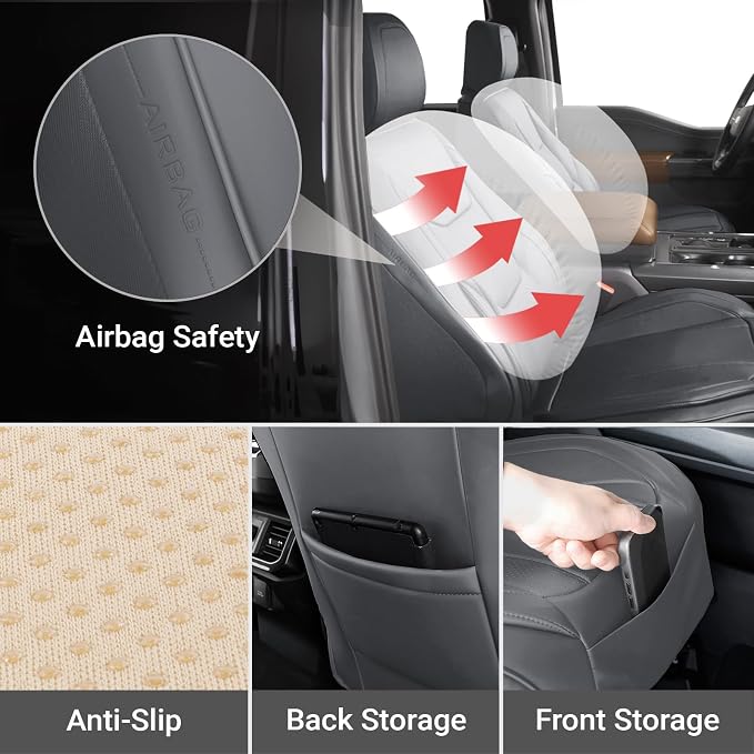 Coverland Premium Car Seat Covers Front Seats Waterproof Interior Protector | Airbag Compatible Non-Slip Seat Cover for 2014-2022 Acura RLX [Dark Gray - Size Chart A18] - Image 7