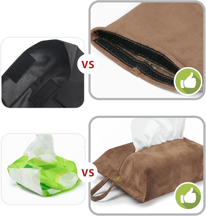 kakaforsa Cloth Tissue Cover, Suede Fabric, Toilet Paper Holder, Hang Paper Towel Holder for Car Home Office Desk Travel, Cotton Face Tissues Holder, Mocha Brown - Image 4