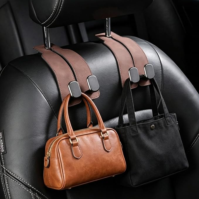 Universal Car Headrest Hooks Heavy Duty Suede Seat Organizer(Brown) | Keep your car organized with these heavy-duty suede hooks—the perfect spot for your purse, bags, and daily essentials - Image 7