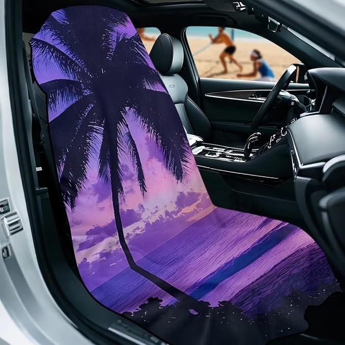 Beach Palm Tree Towel Seat Covers for Cars Front Seat Towel Cover | Tropical Palm Tree Sweat Seat Cover Protector with Storage Bag Car Interior Accessories for Swimming Yoga Beach Towel - Image 2