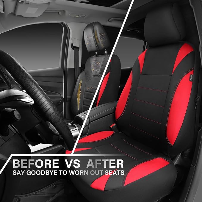 CAR PASS Neoprene Wetsuit Seat Covers, Waterproof Car Seat Covers Full Sets with 5mm Composite EVA, Universal Fit for Car,Sedan, SUV TrucksAnti Slip, Airbag Compatible(Black Red - Image 6