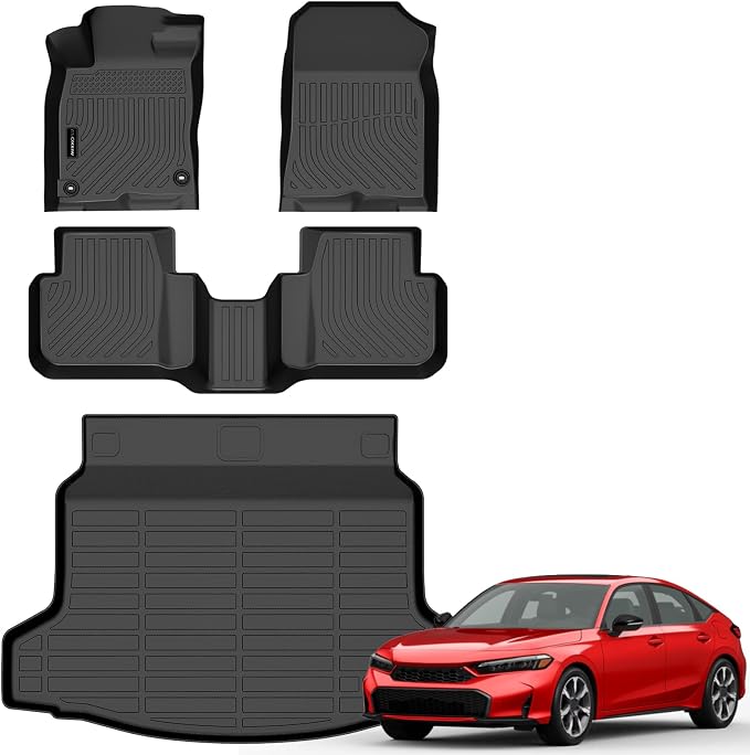 AUXKO Floor Mats Cargo Mat for 2025 2026 Honda Civic Hybrid Hatchback | Not Sedan,High Wall,All-Weather,All Season,Odorless,Anti Slip,Rain&Salt Resistant,TPE Material,Black,Accessories,Pet Friendly by AUXKO